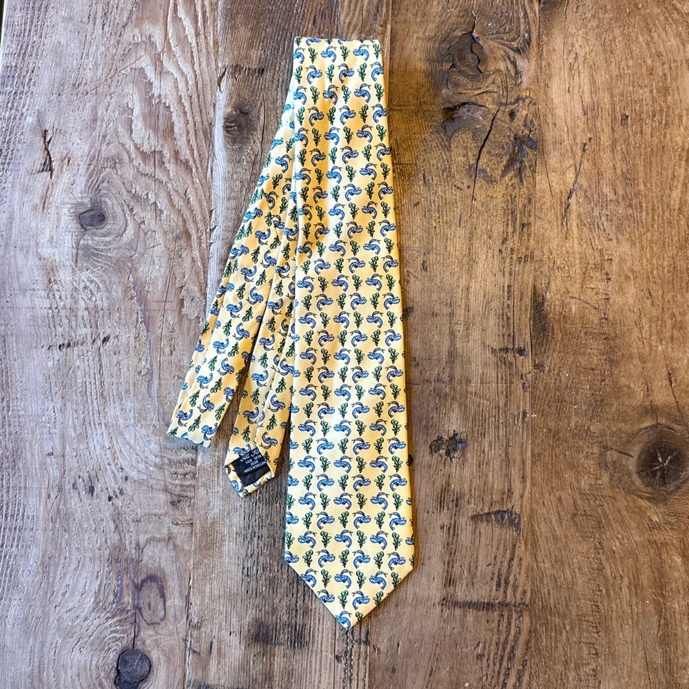 New & Lingwood Silk Blue Lobster Necktie  Made in England